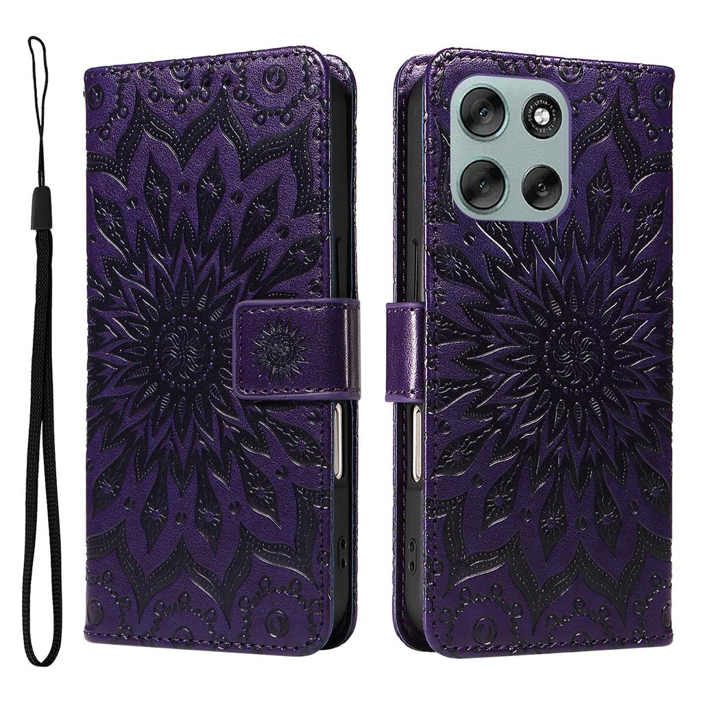 For Motorola Moto G56 5G Leather Wallet Case Sunflower Imprinted Phone Cover