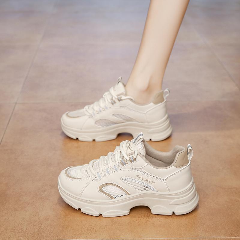 Fashion CRLAYDK Women's Chunky Sneakers Summer Mesh Walking Shoes Fashion Casual Sports Platform Ladies Lace Up Anti Slip Tennis