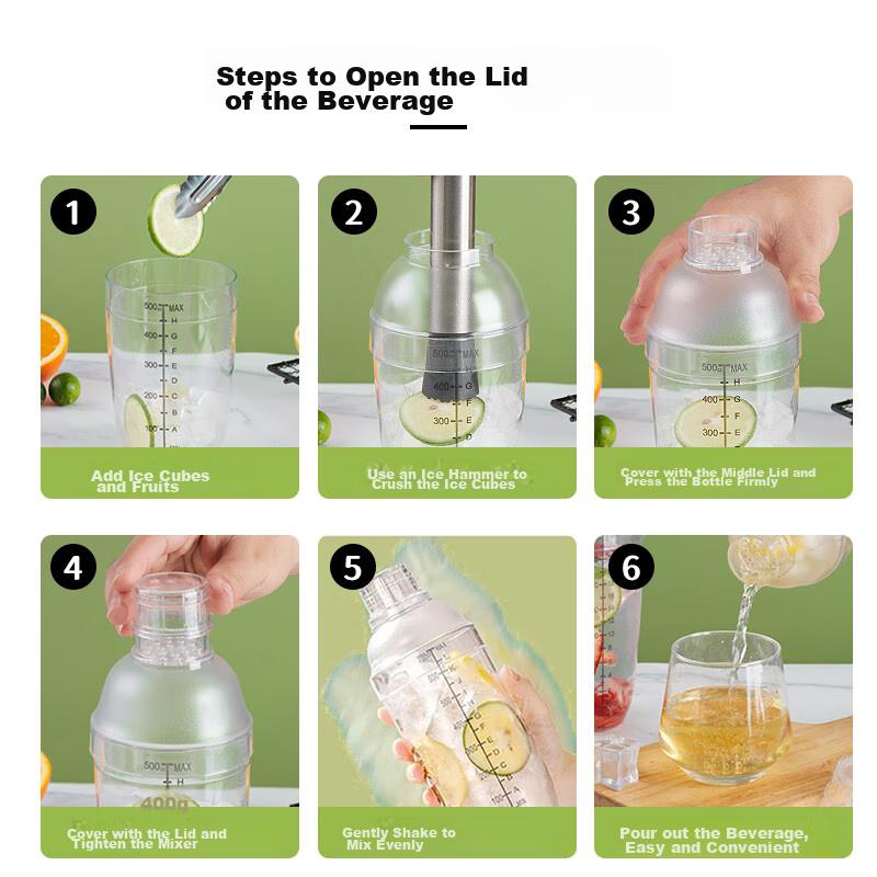 BJ Shaker Set with Manual Lemon Tea Tool, Stainless Steel Ice Crusher, Juice Muddler, Milk Tea Shaker, Cocktail Mixer