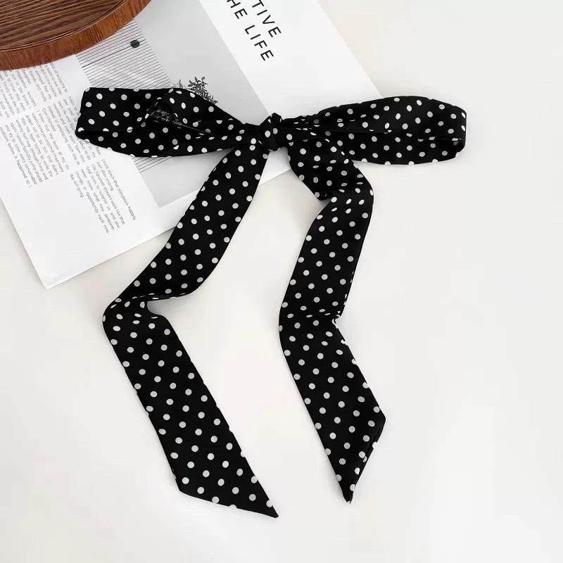 Black Polka Dot Scarf Premium Lightweight Square Neck Scarf Hair Band Fashion Accessory for Women Summer Style Outfit Complement