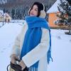 Blue High-end Soft Waxy Camel Wool Knitted Scarf Women's Winter Wool Warm Neck Protection Scarf Thickened and Versatile