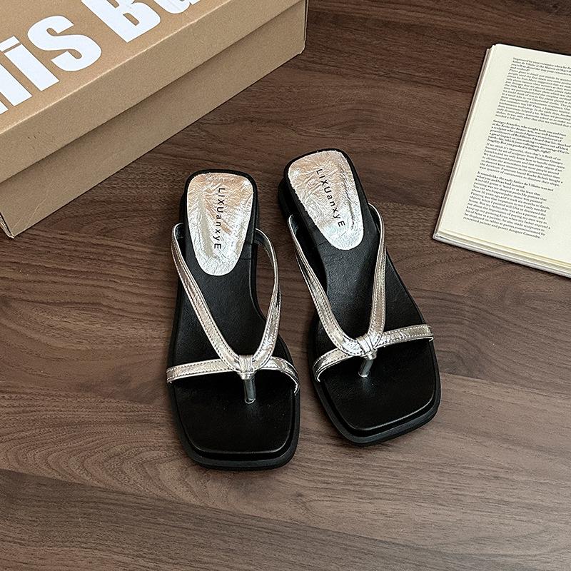 Temperament soft-soled toe sandals vacation beach shoes women's versatile outer summer slope heels slippers