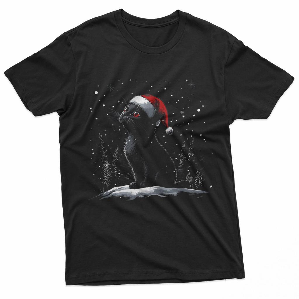 Black Cat Santa Hat Christmas Xmas Kitten Tees T-Shirt Unisex T-Shirt