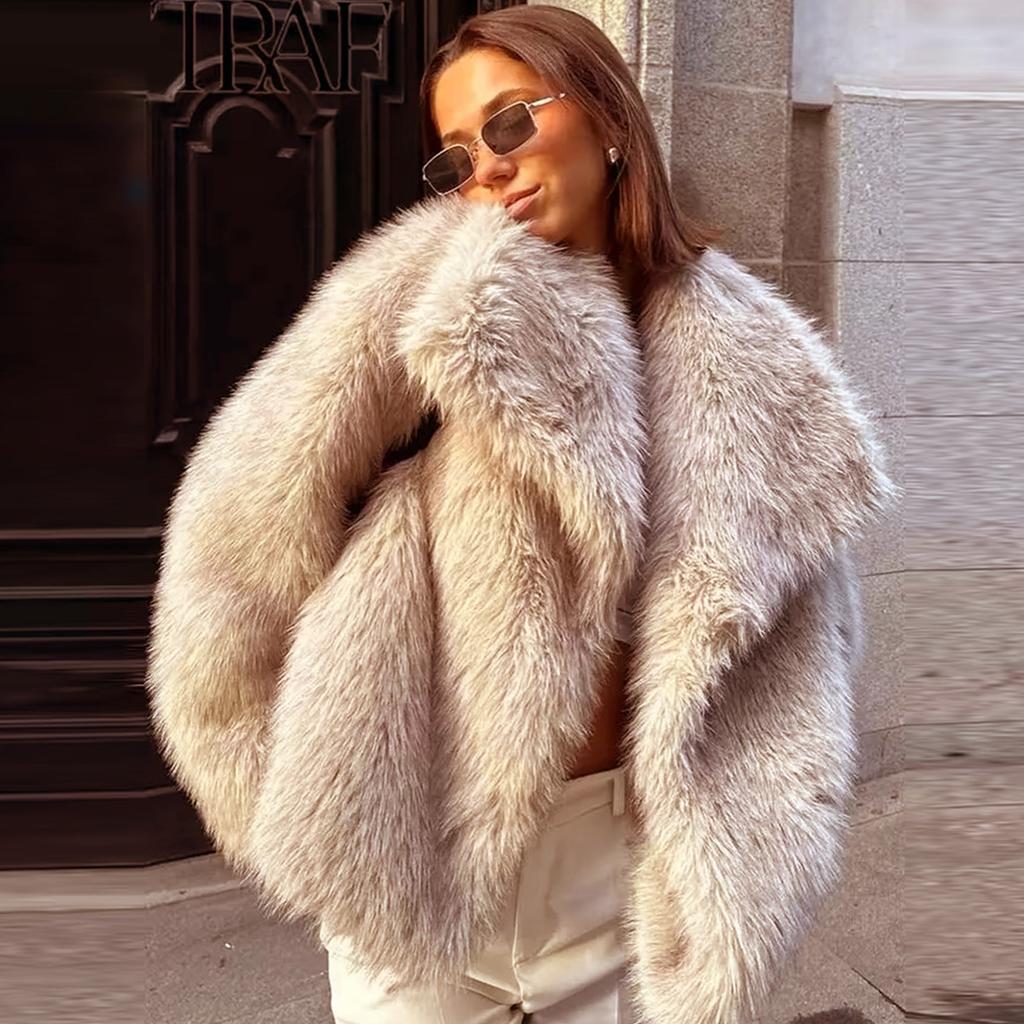 Winter Coats for Women Big Collar Fluffy Faux Fur Coat Women Plush Jacket Vintage Loose Short Female Outerwears