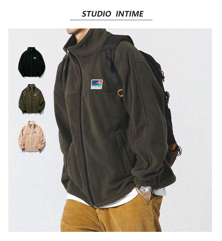 Men's Autumn/Winter Japanese Lamb Wool Fleece Jacket - Stand Collar, Casual Outerwear for Couples