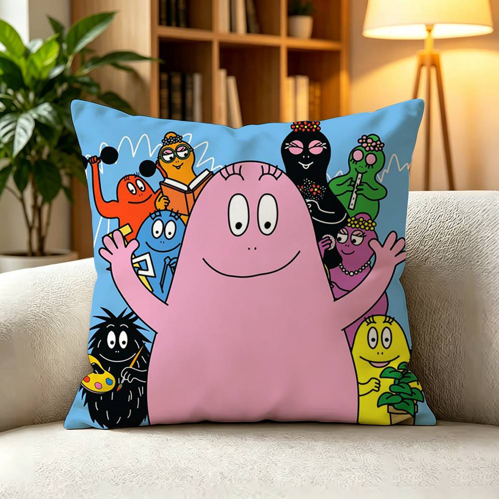 BBarbapapa Whole Family Cute Cartoon Pillow Case Square DoubleSided Sofa Cushion Cover Bedroom Bedside Pillow