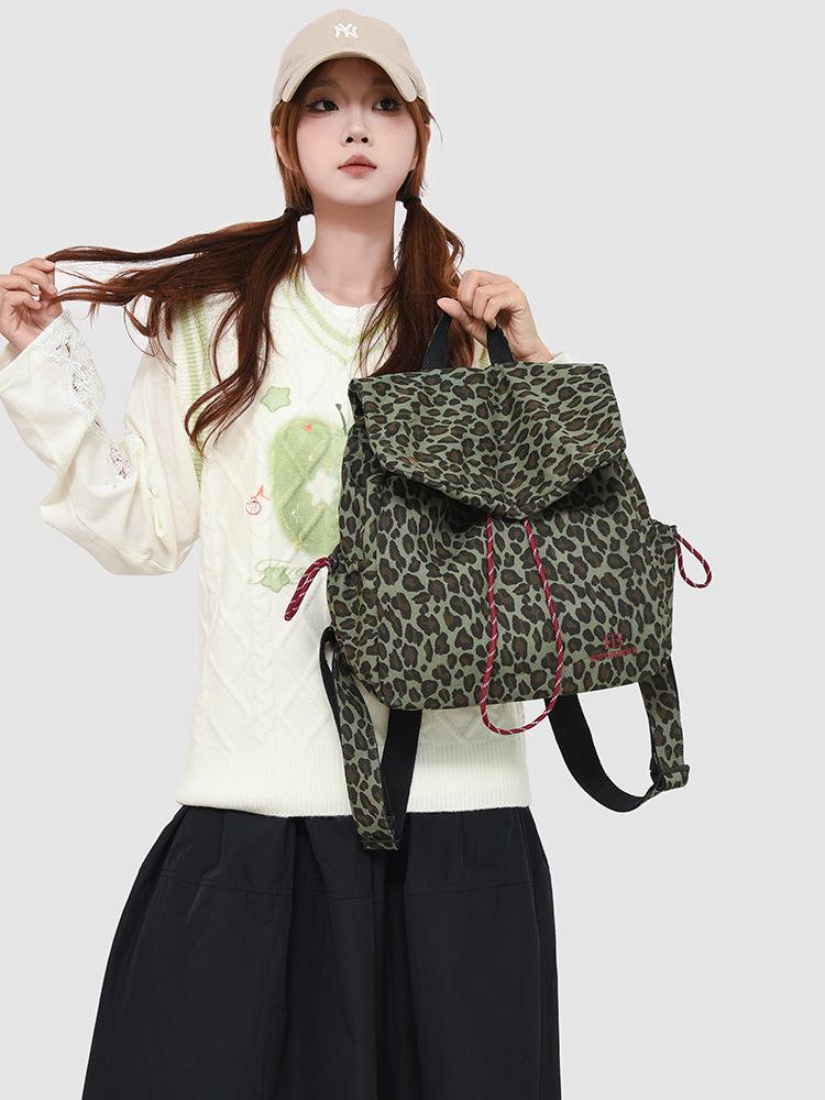 2025 Trendiger Retro Leopardenmuster Canvas Kordelzugrucksack - Große Kapazität