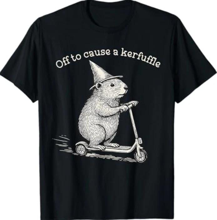 Whimsical Capy Wizard Off to Cause A Kerfuffle Meme Capybara T-Shirt 2XL