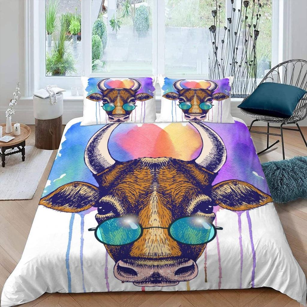 Kuh Bettbezug Set Twin King Size Liebliches Bauernhaus Tier Bettwäsche Set Mikrofaser Bettdeckenbezug Für Teenager Erwachsene Zimmerdeko