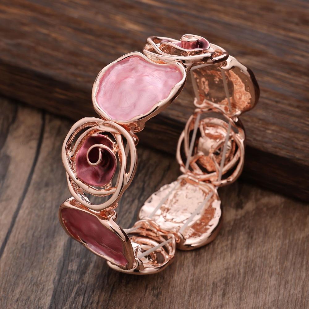 Elastic Buckle Colored Oil Rose Bracelet Women's Hand Bracelet  Gifts for Women Girl