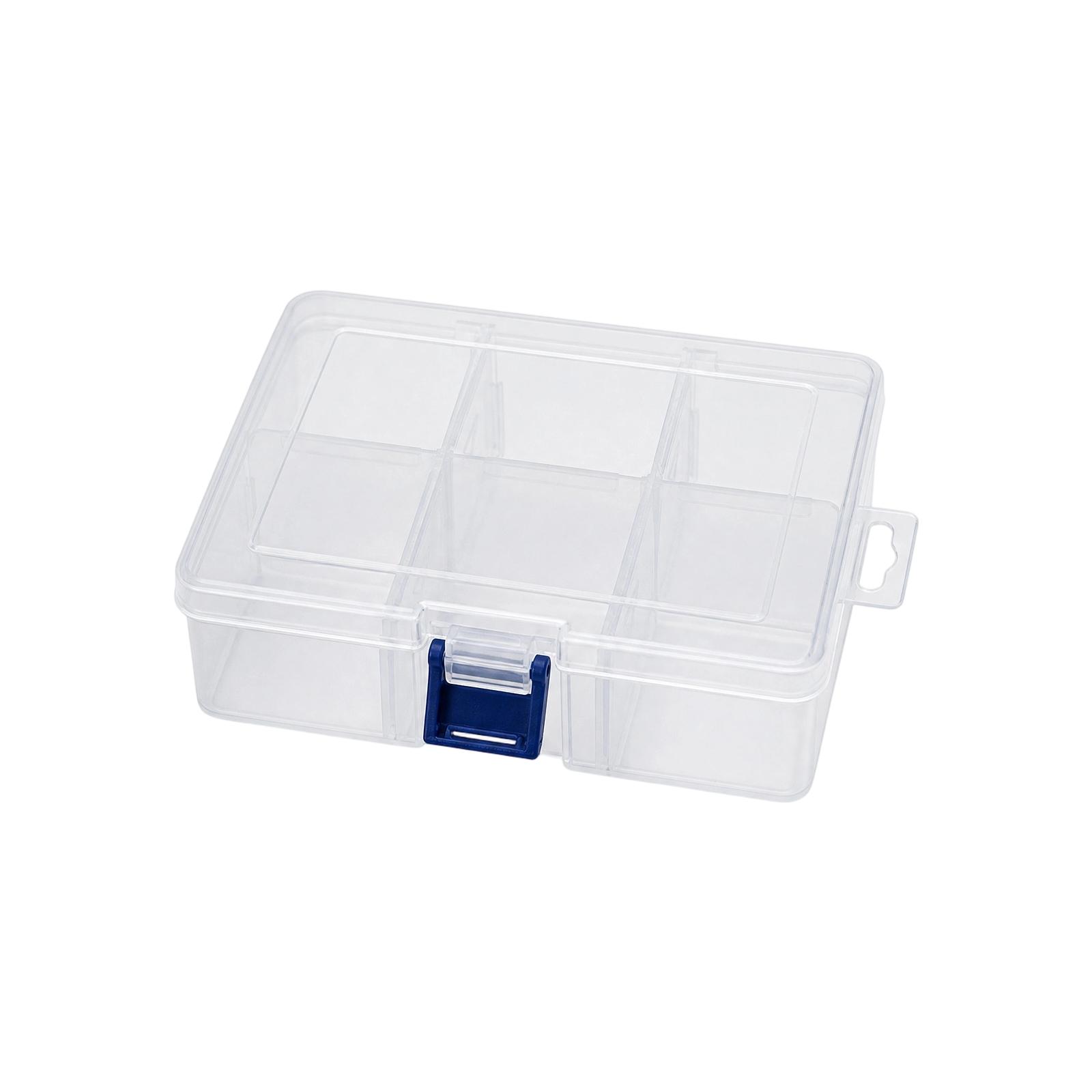 6 Compartment Clear Plastic Storage Box with Lid Removable Dividers One Size
