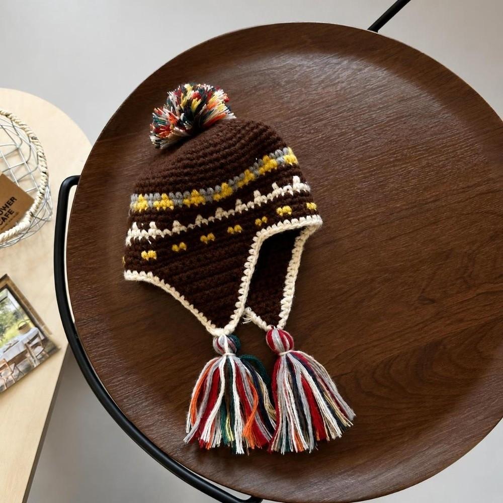 Windproof Warm Beanie Tassel Design Ear Protection Caps Fashion Children's Hats Outdoor Wear