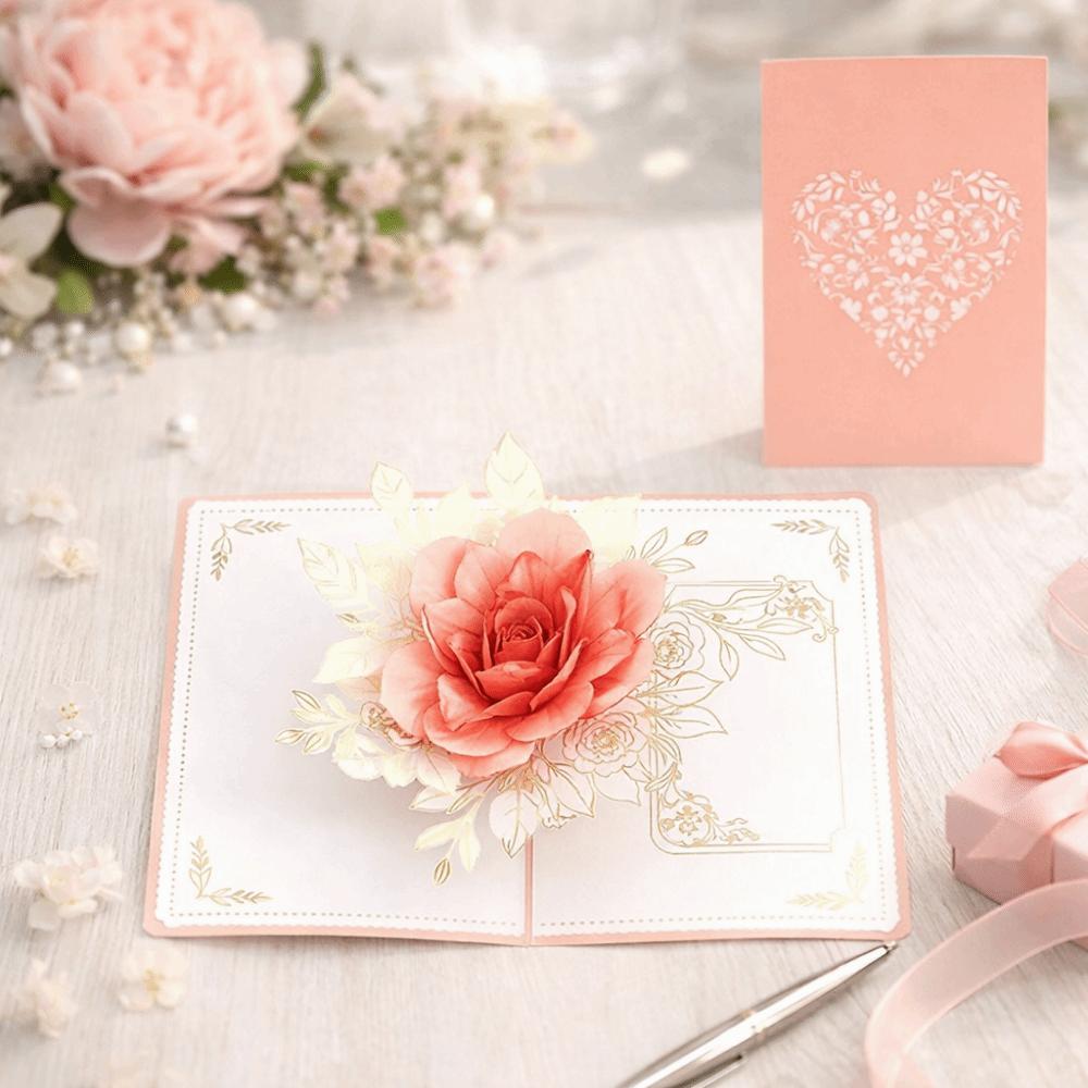 Paper Sculpture 3D Flower Greeting Card Elegant Romantic Wedding Card  Valentines Day