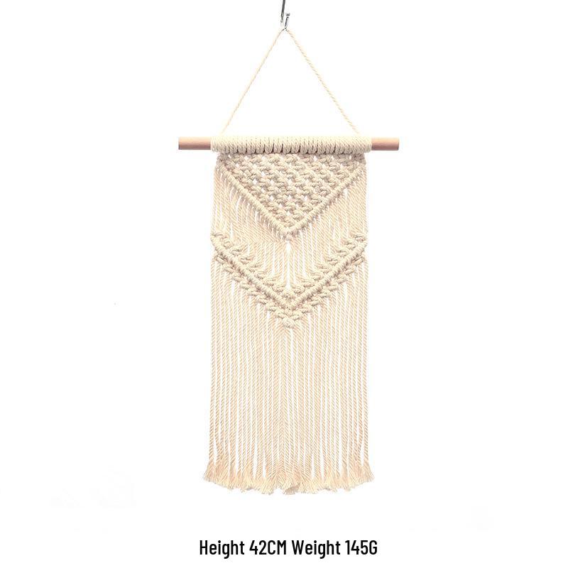 Bohemian Handwoven White Cotton Rope Tapestry - Retro Style Decorative Wall Hanging for Bedroom or Home