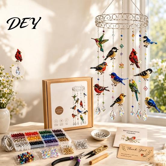 Modern Minimalist Patio Decor Graceful Bird Wind Chime, Stained Outdoor Sun Catcher Windchime, Colorful Yard Dreamy Romantic Room Accents Decorations,