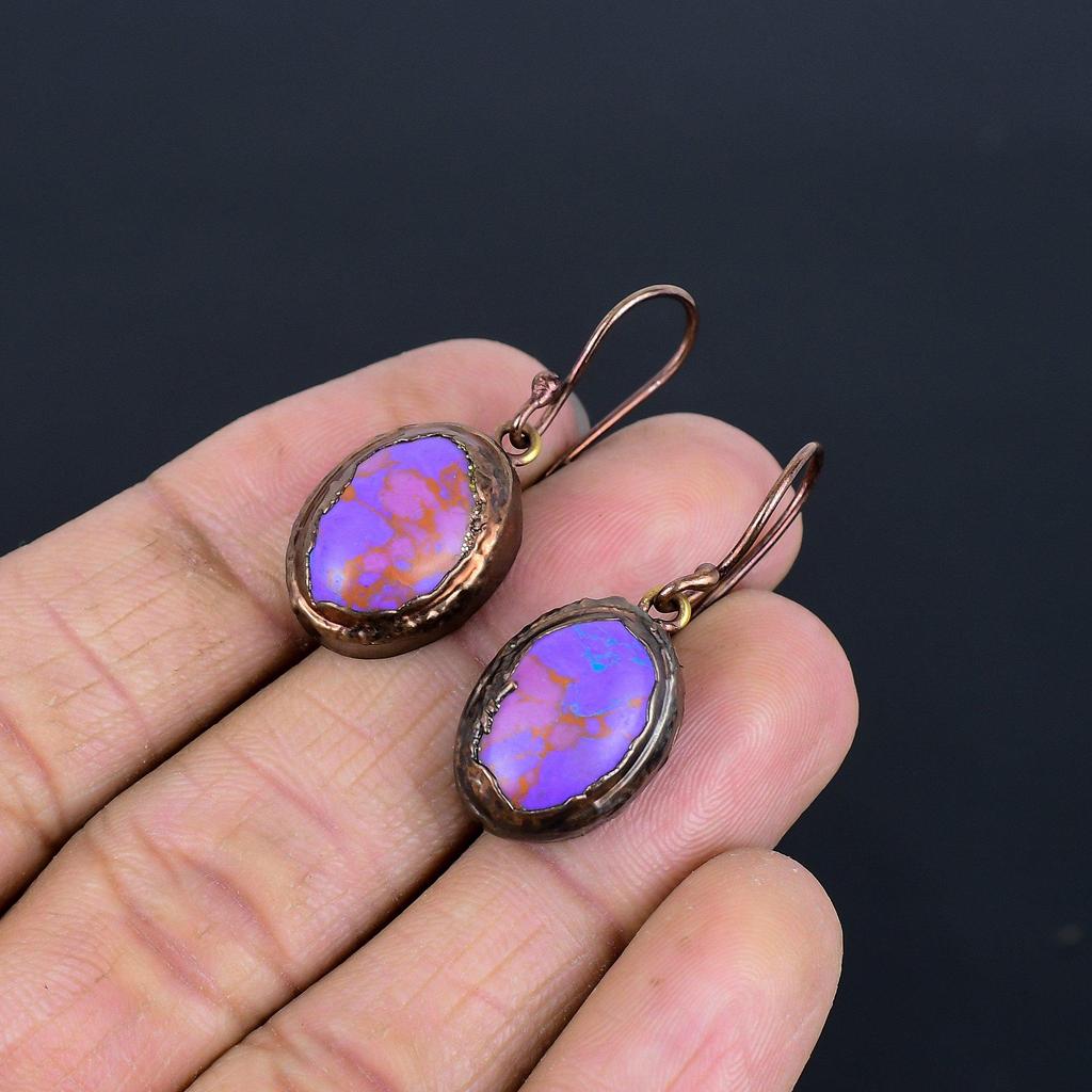 Purple Copper Turquoise Earrings, Copper Electroformed Jewelry, Gemstone Earrings, Gift For Her Handmade Dainty Jewelry