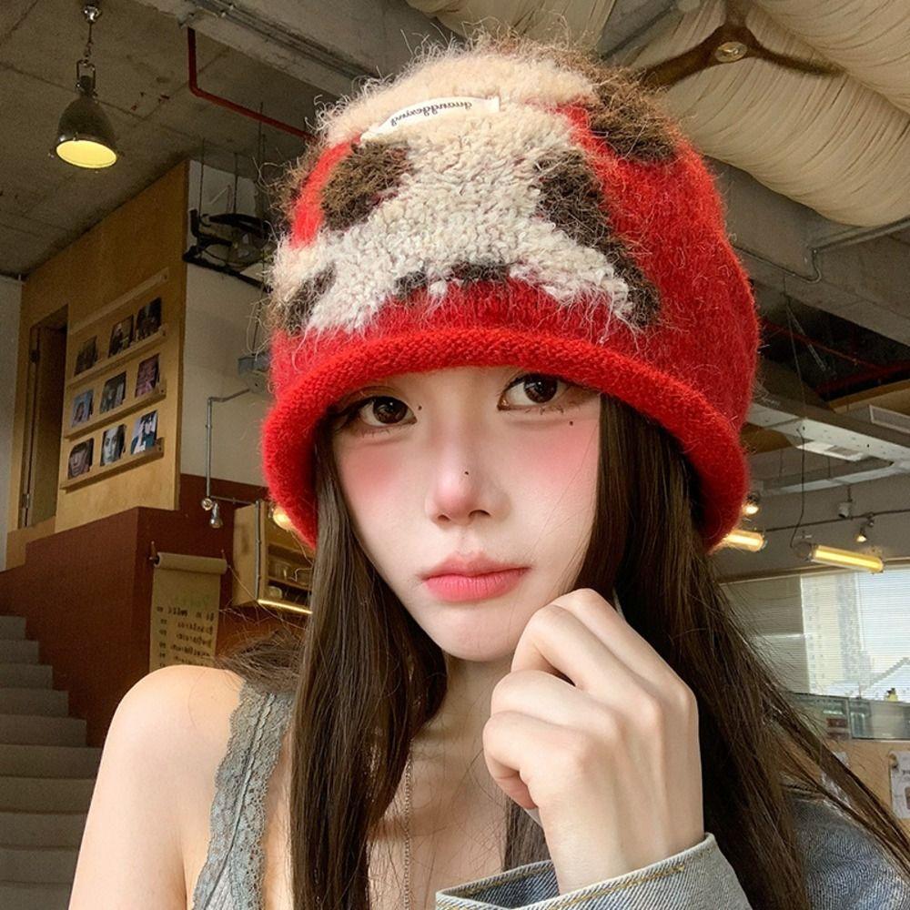 Jacquard Slouchy Beanie Hat Ear Protection Earflap Hat Vintage Knitted Beanie Hat Japanese Style