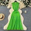 Xiaoxiangfeng high-end retro V-neck sleeveless single-breasted buckle waist hollow crochet knitted dress spring and summer