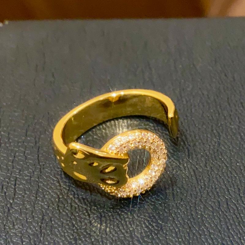 18K Gold Plated Zircon Round Open Ring - High-End Fashion Jewelry for Women