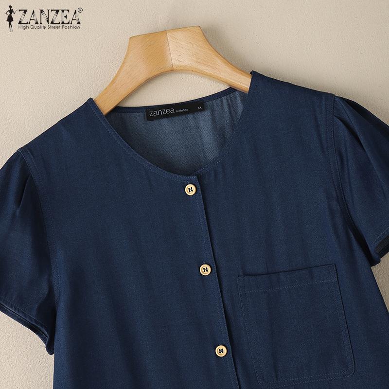 ZANZEA Women Summer Short Sleeve Lace Patchwork Casual Button Blouse