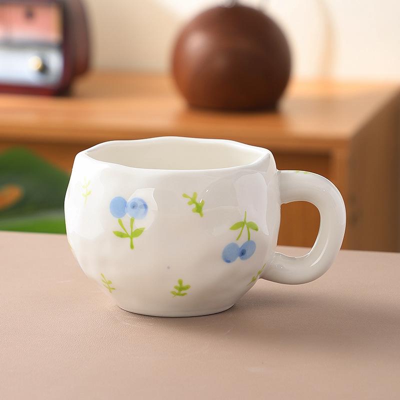 Koreanischer Ins-Wind handgepresste Liebe Keramik-Kaffeetasse, Nachmittagstee handbemalte Blumentasse hochwertiger Wasserbecher