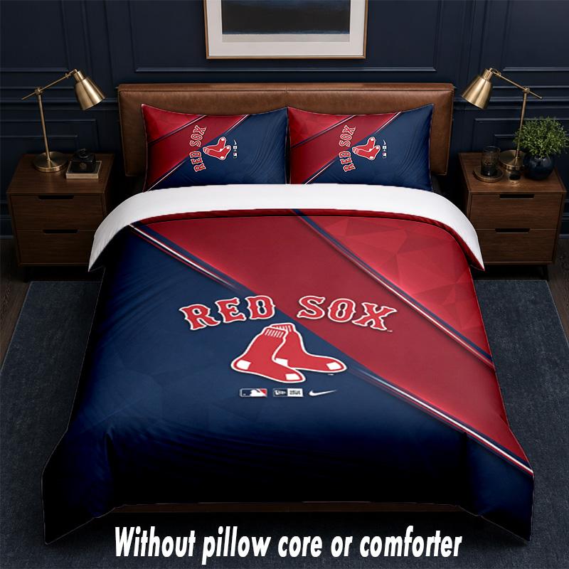 Boston Red Sox Design Bed Bedding Set 1 Duvet Cover + 2 Pillowcases Soft Breathable Household Bed Linens