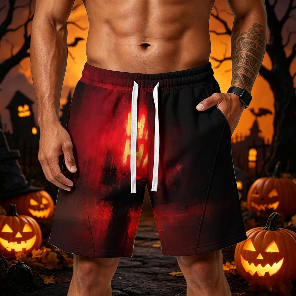 Herren Lässige Shorts im Halloween-Design mit lockerem Schnitt, elastischem Bund, Kordelzug und Taschen für Outdoor-Sport und den täglichen Gebrauch
