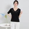 T-shirt en tricot mélangé de soie de mûrier premium pour femme