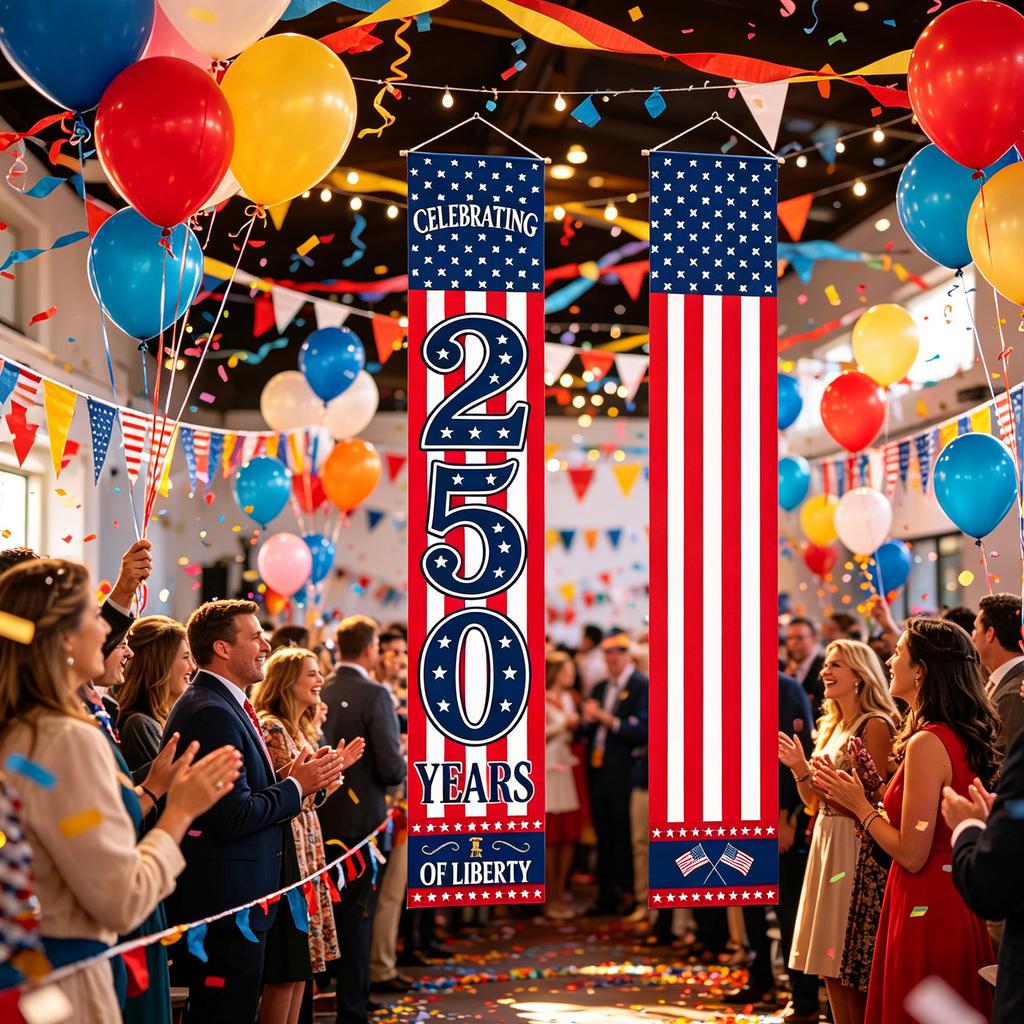 Vertical Independence Day Banner 250 Years of Liberty Outdoor Indoor Hanging Decoration for Patriotic Celebrations and Events