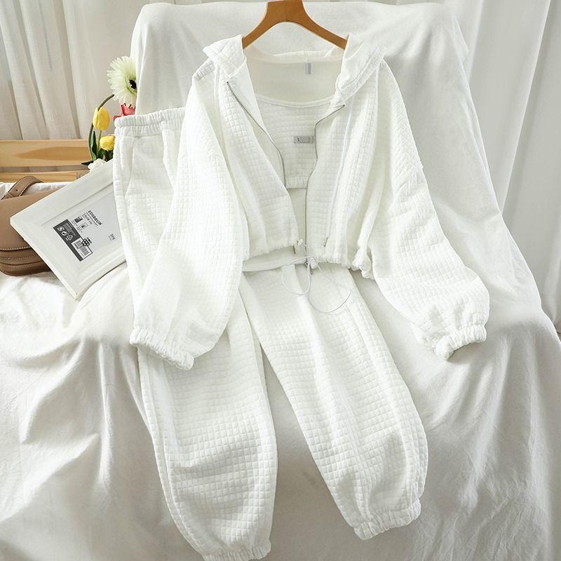 

Women s Waffle Knit Hooded Tracksuit 2 Piece Set Casual Loungewear XL