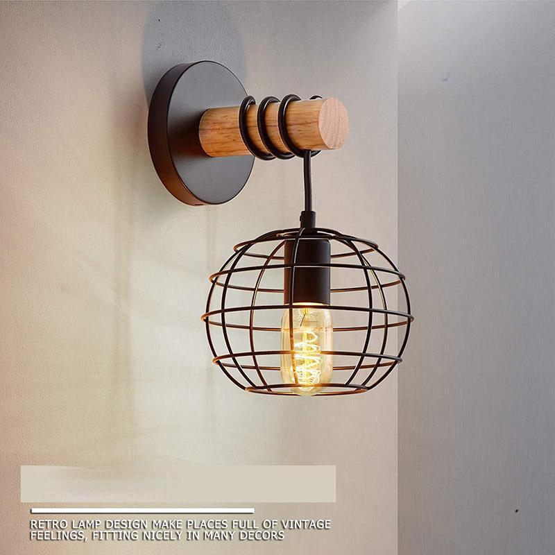 Vintage Wall Lamp Iron Black Round Iron Shade Wall Lamp Hotel Room Bedroom Bedside Lamps