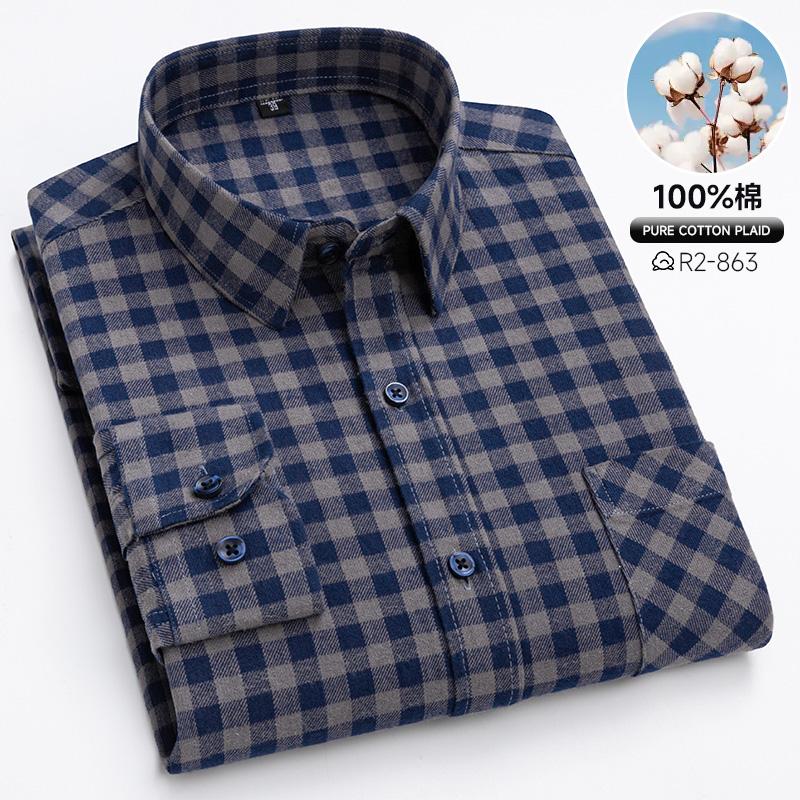 Spring, Autumn and Winter Flannel Shirt Long Sleeve Cotton Fashion Plaid Casual Soft Standard Fit Men's Shirt 5XL 6XL