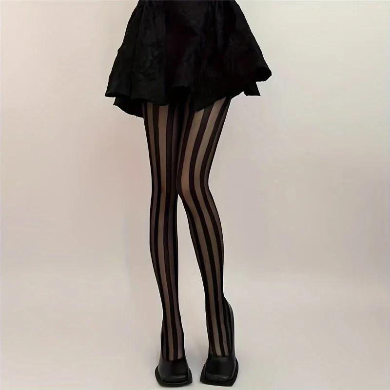 Women s Vintage Sexy Sheer Wide Vertical Stripe Pantyhose Tights Retro Classic Hosiery One-size чёрный