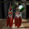 Bohemian Feather Long Drop Dangle Earrings For Women Enamel Heart Flower Irregular Stone Wooden Bead Handmade Earrings Jewelry