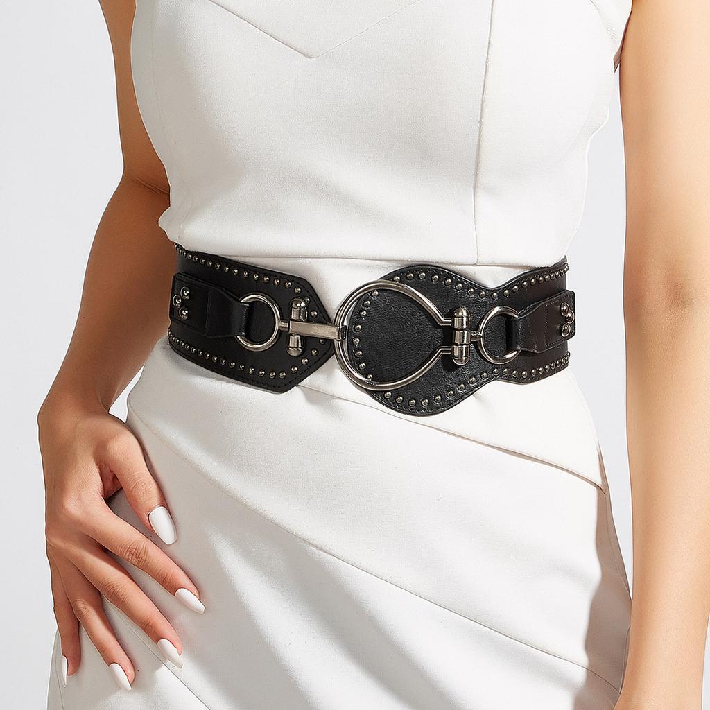 Wind Lady Wide Belt Willow Nails Elastic Elastic Waist Seal Dress Waist Decoration
