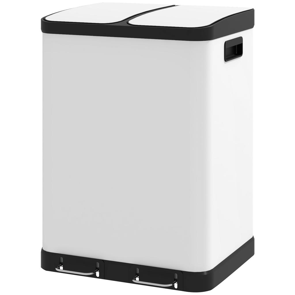 Dual Compartment Trash Can, 2 X 30L, Fingerprint-Resistant, Pedal, Removable Inner Bins, Grey