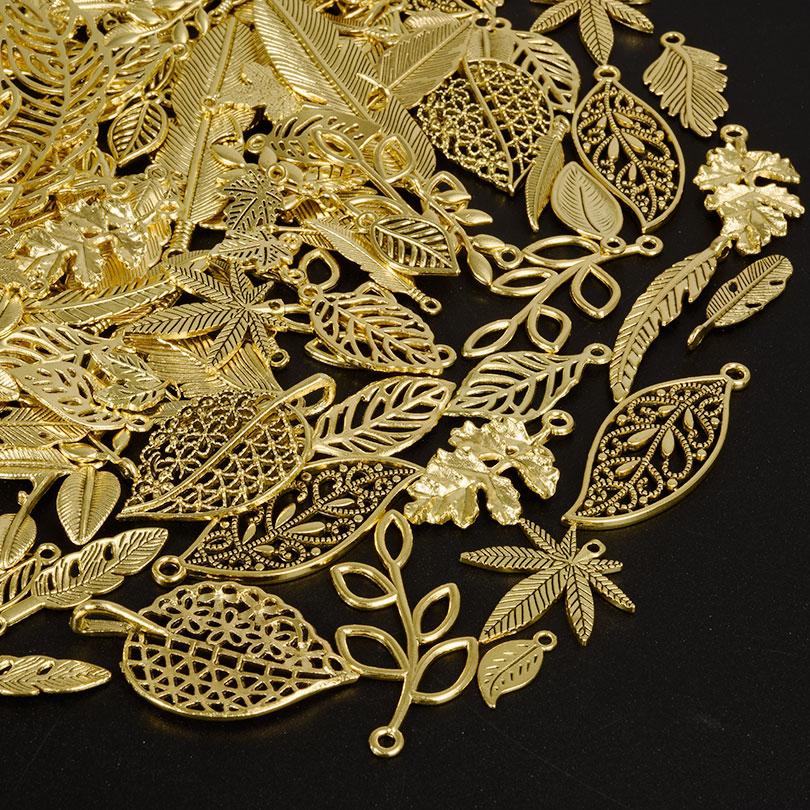 Vintage Metal Plant Leaves DIY Charms For Jewelry Making Supplies Bulk 10/20/30/50pcs Random Mix Charm Pendant Handmade Bracelet