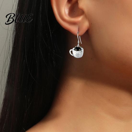 Animal Theme Jewelry Women Necklace Hook Earrings Black Cat In