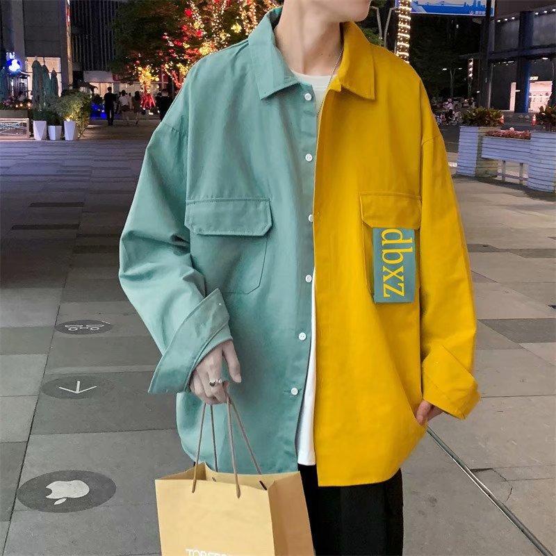 IELGY Hong Kong Stil Farbe Passenden Langarm Hemd Männlichen Koreanischen Stil Lose Trend Casual