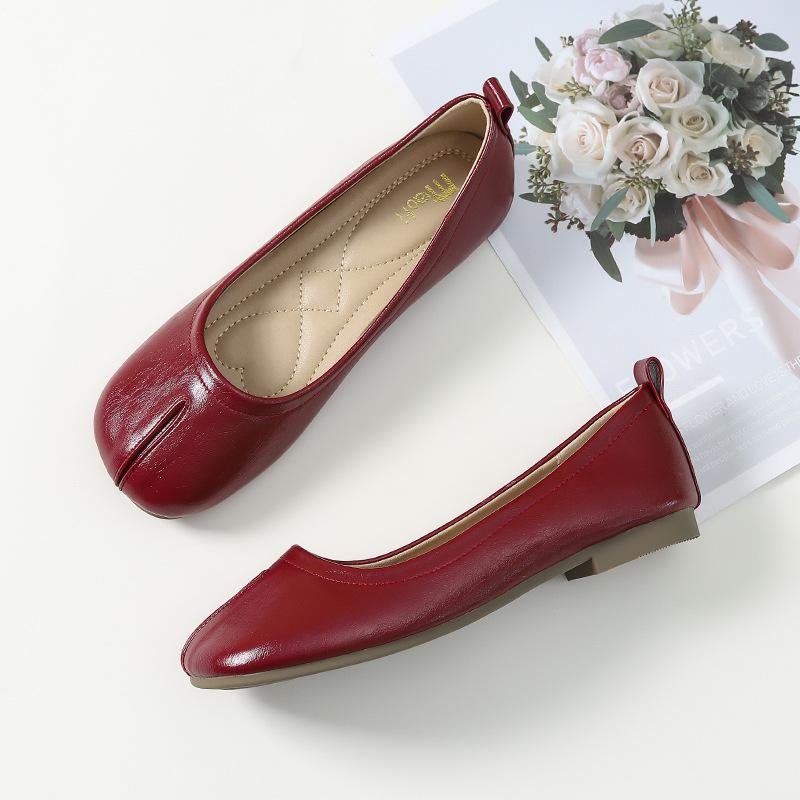 Fashion Flat Shoes Women's Plus Size Women's Shoes 41-43 Spring and Autumn New Shallow Square Toe Split Toe Shoes Loafers Women