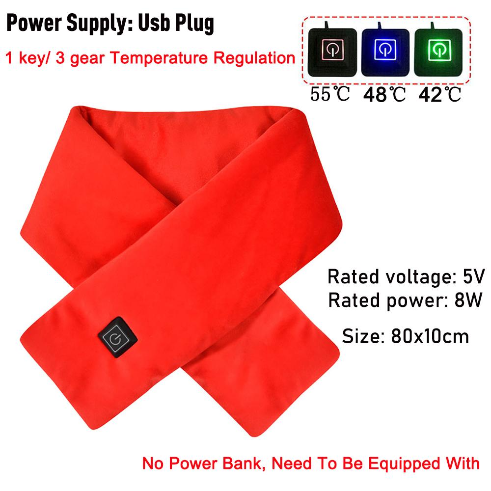 USB Women Men Heating Scarf Temperature Scarf 3 Gears Adjustable USB Charging Heat Control Neck Warmer For Cycling Camping