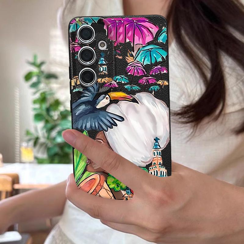 Tropical-style Toucan Pattern Case For Samsung Galaxy A57 A56 A55 A54 5G A37 A36 A35 A34 A17 A16 A15 A14 Leather Texture Silicone Cover