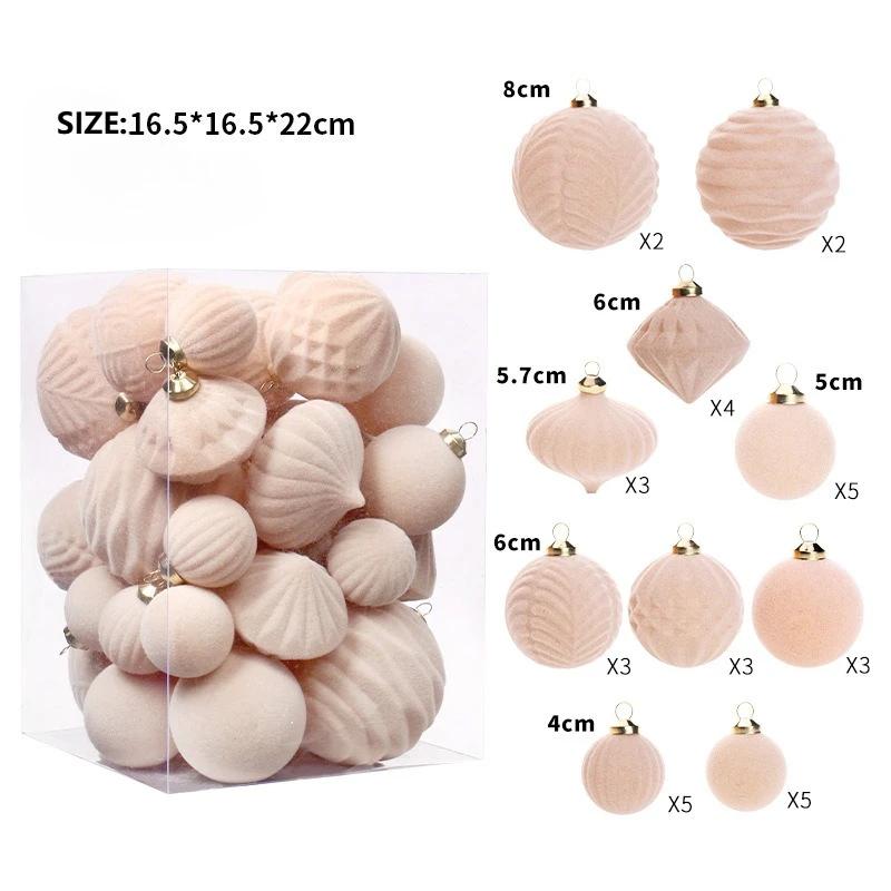 35Pcs Multicolor Flocked Christmas Ball Set Luxury Christmas Home Decoration Short Flocked Balls For Xmas Party Wedding Ornament