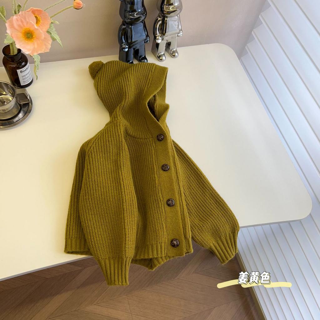 Kids Autumn Hooded Knit Cardigan Unisex Single Breasted Baby Sweater Coat