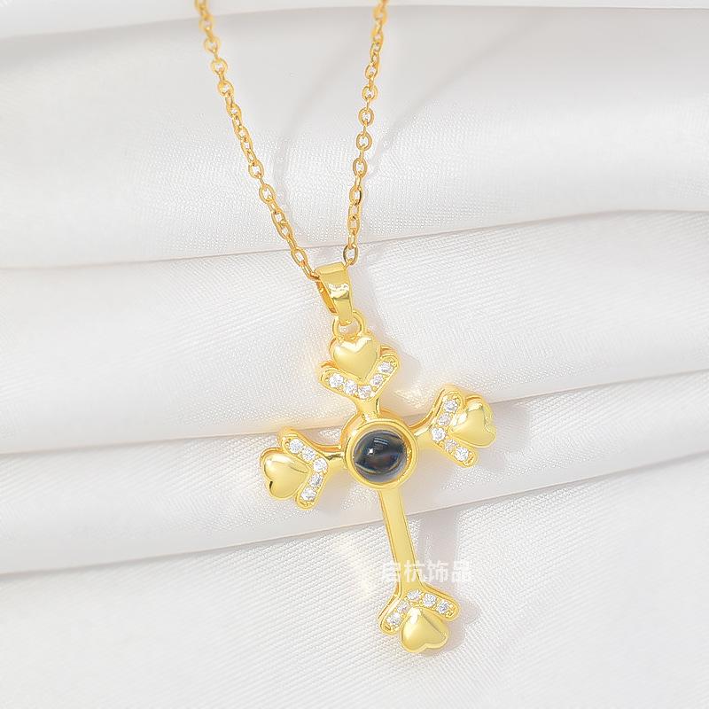 

100 Languages Projection Necklace Female Personality Versatile Retro Micro-Set Pendant Exquisite Collarbone Chain