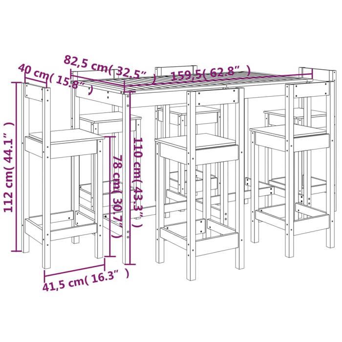VidaXL Ensemble de bar de jardin 7 pcs blanc bois de pin massif, ensemble de bar, ensemble de meubles, ensemble de bar 3154761