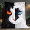 Black and white cat flannel blanket - light, soft and warm, suitable for sofa, travel, bed and office, Christmas and Halloween