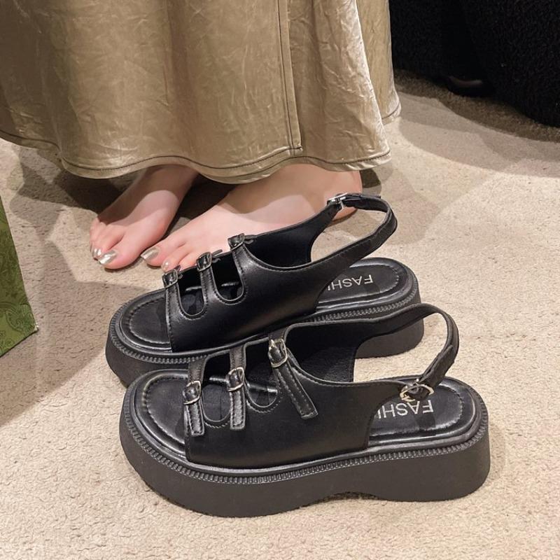 

Hollow shoes summer new retro buckle women s shoes high sense platform sandals women 35 чёрный