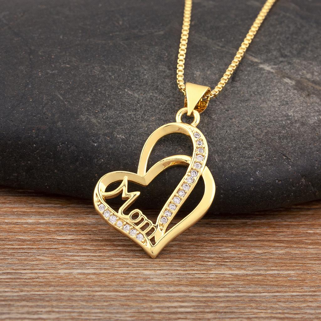 Nidin Hot Sale Heart Shape Mom Letter Charm Pendant Necklace 5 Styles For Women Female Shine Zircon Jewelry Mother's Day Gifts