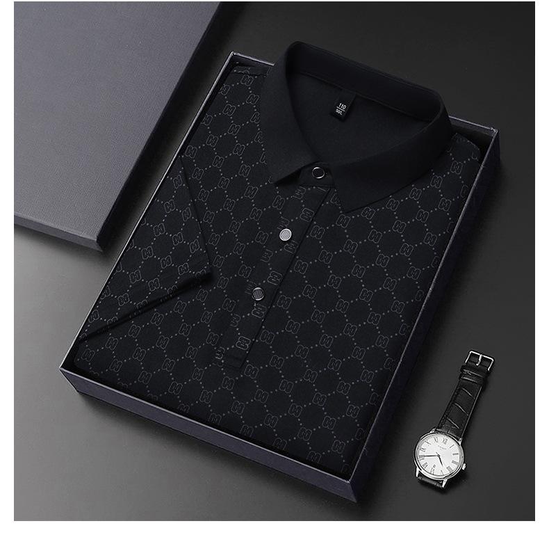 Men's Summer Ice Silk Polo: Loose Fit, Turn-Down Collar, Solid Color, Short Sleeve - New Trend for Middle-Aged